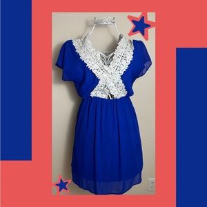 sage royal blue lace dress and swim cover up